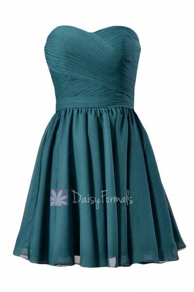 Stylish Peacock Teal Mini Skirt Strapless Chiffon Cocktail Cheap ...