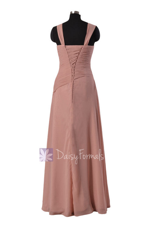 Chic Long Dusty Rose Asymmetric Chiffon Bridesmaid Dress Formal Dress ...