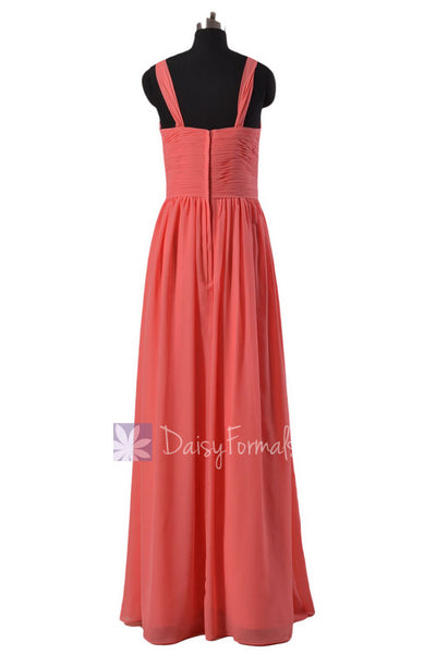 V-Neck Floor Length Latest Chiffon Bridesmaid Dress Light Coral Formal ...