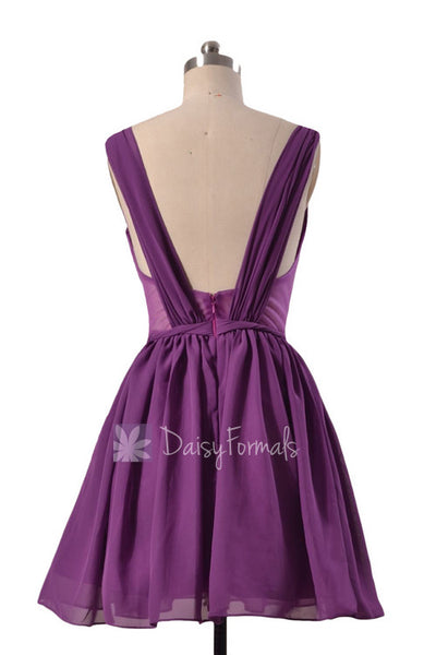 Purple Sweetheart Chiffon Mini Skirt Online Bridesmaid Dress W/Straps ...