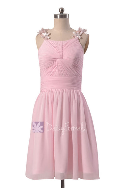 Adorable Pink Chiffon Junior Bridesmaid Dress Knee Length Junior Dress ...