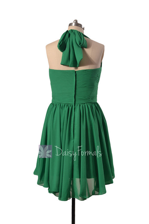 Green Chiffon Bridesmaid Dress Halter Mini Skirt Beach Wedding Party D ...