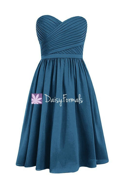 Peacock Blue Chiffon Party Dress Short Teal Sweetheart Formal Dress (B ...