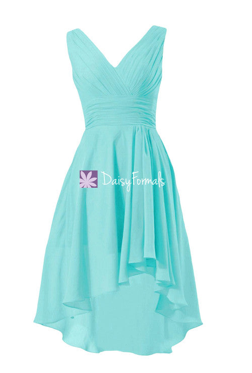 Fabulous Aqua Blue High Low Party Dress Classic Tiffany Blue V neckline ...