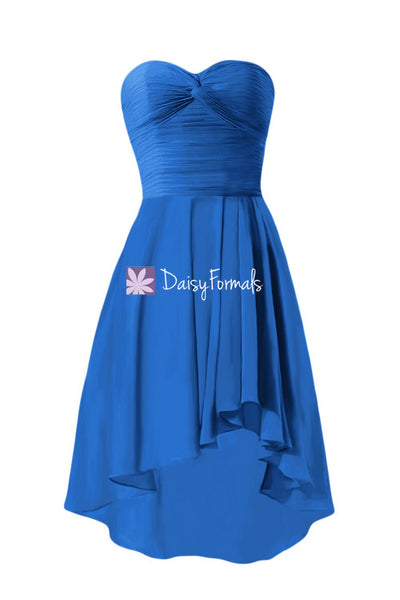 Sexy High-Low Prom Dress Cobalt Blue Formal Dress Pleated Beach Wedding ...