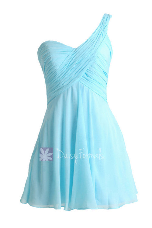 Goddess Inspired Dress Mini Skirt Beach Wedding Sky Blue Bridesmaid Dress Bm2430ln