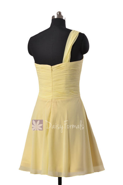 Light Yellow Chiffon One Shoulder Chiffon Dress Mini Skirt Unique ...