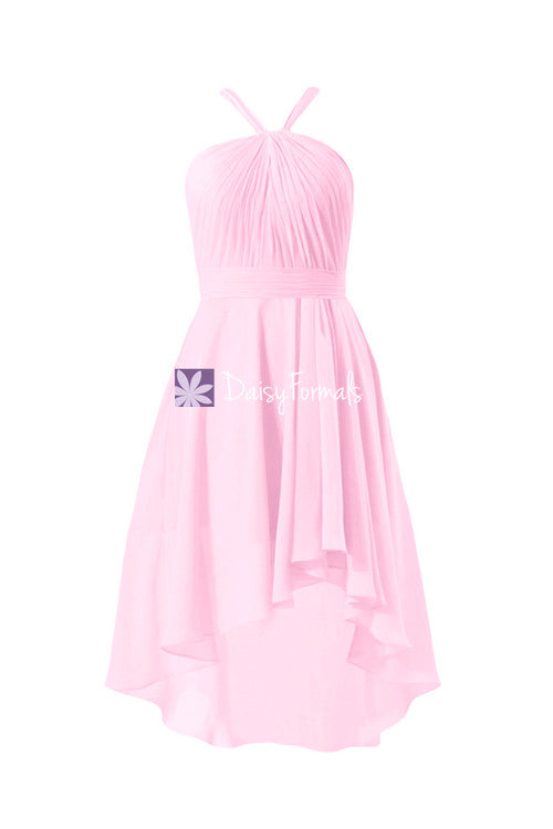 Dramatic Ice Pink High Low Bridesmaids Dress Online Light Pink Chiffon ...