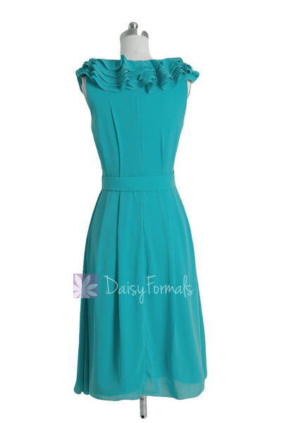 Vintage Cocktail V-Neck Chiffon Bridesmaid Dress Short Cyan Turquoise ...