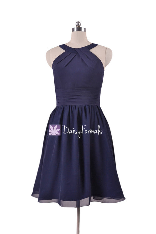 navy blue knee length formal dress