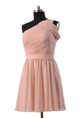 Quality Pink Chiffon Bridal Party Dress Online Short One Shoulder ...