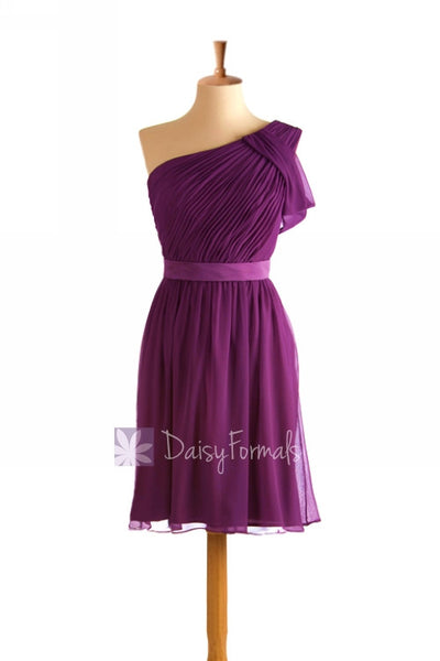 One Shoulder Short Chiffon Online Bridesmaid Dress Purple Formal Dress ...