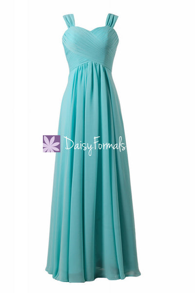 Aqua Blue Bridesmaid Dresses Long Chiffon Wedding Party Dress w/straps ...
