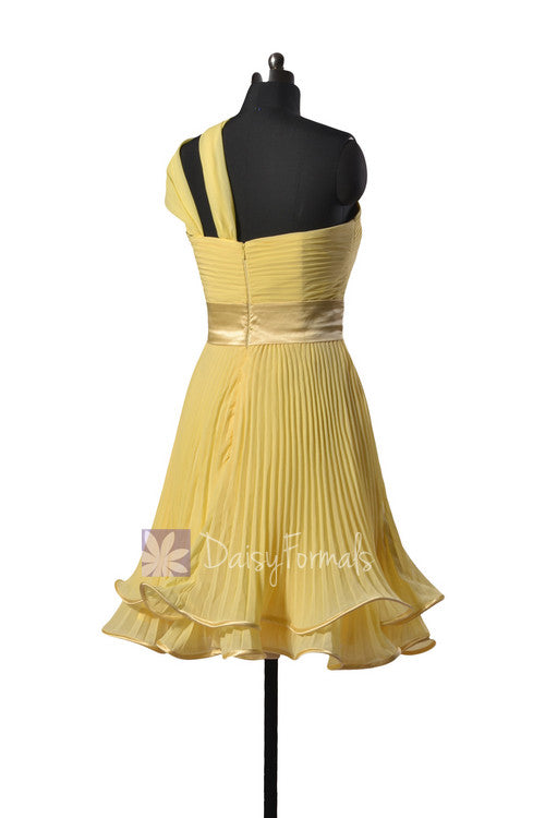 Banana Pleated Chiffon Bridesmaid Dress One-Shoulder Bridal Party Dres ...