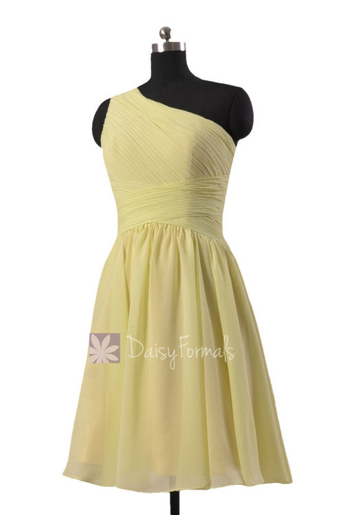 Fashion Light Yellow Chiffon Formal Dress Short One Shoulder best ...