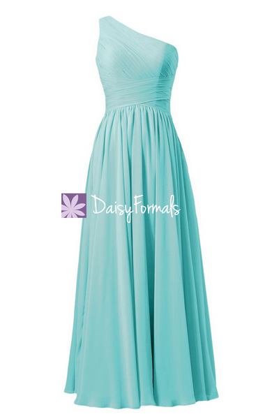 Greenish Blue One Shoulder Affordable Bridesmaid Dress Long Garden ...