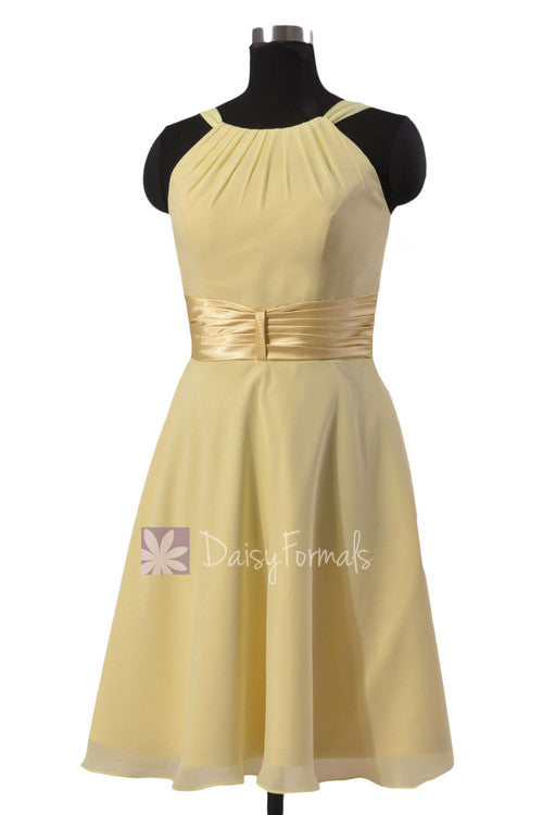 Chic Short Chiffon Formal Wedding Dress Light Yellow Bridesmaid Dress W ...