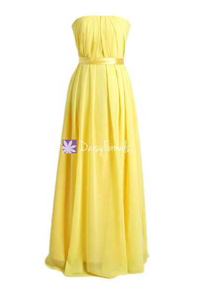 Strapless Chiffon Bridesmaid Dress Online Full Length Yellow Formal ...