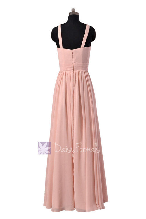 Long Chiffon Bridesmaid Dress Linen Bridal Party Dress W/Straps(BM5195 ...