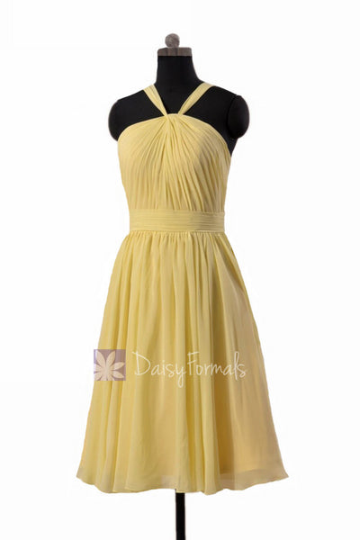 Knee Length Chiffon Bridesmaid Dress Light Yellow Bridal Party Dress ...