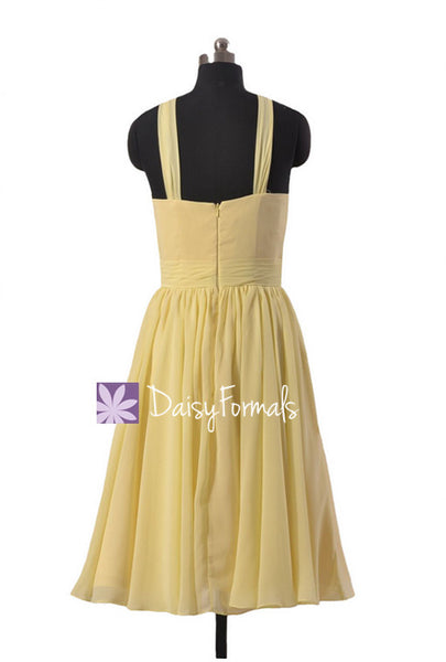 Appealing Knee Length Chiffon Bridesmaid Dress Light Yellow Party Dres ...