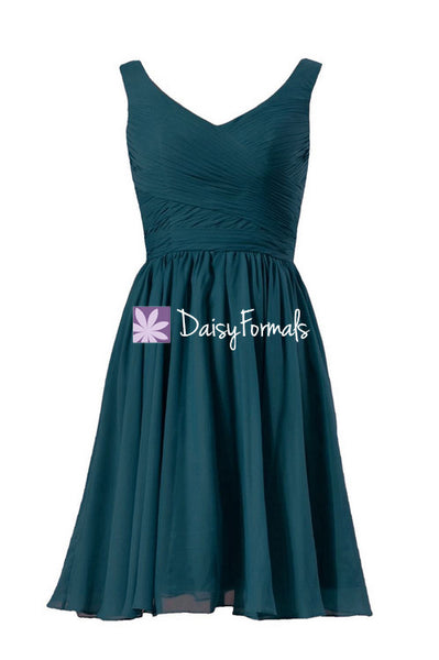 Rich Peacock Simple Bridesmaid Dress Deep Teal Party Dress W/Straps ...