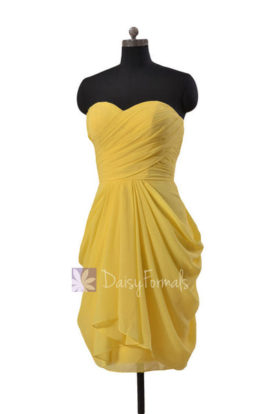 Daffodil Yellow Knee Length Strapless Chiffon Bridesmaid Dress Special ...