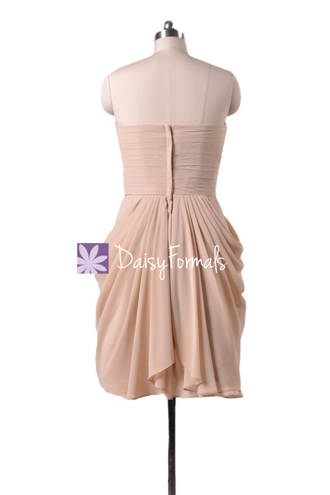 Apricot Chiffon Party Dress Knee Length Unique Bridesmaids Dress Beach ...