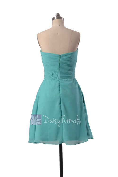 Short Strapless Chiffon Prom Dress Tiffany Blue Discount Bridesmaid ...