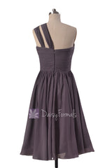 Short Slate Gray One-Shoulder Sweetheart Chiffon Wedding Party Dress(B ...