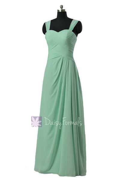 Floor Length Chiffon Bridesmaid Dress W/ Straps Mint Elegant Formal ...