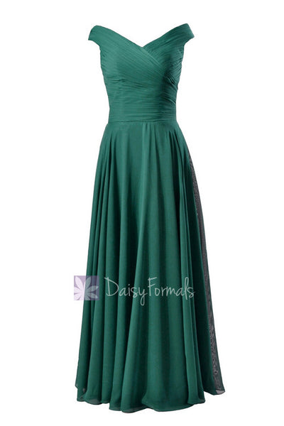 Vintage Off-Shoulder Elegant Bridesmaid Dress Long Rich Peacock Formal ...