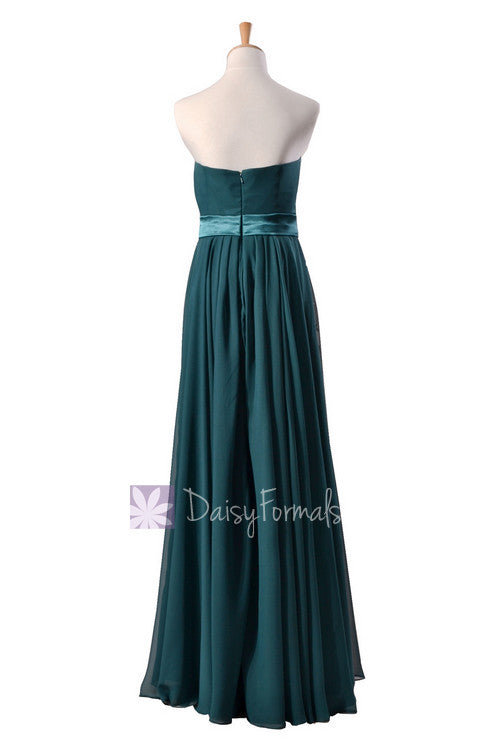 Charming Strapless Chiffon Bridesmaid Dress Long Dark Teal Evening Dre ...