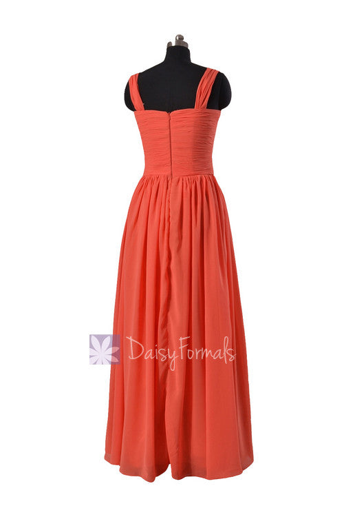 Pink Orange Sweetheart Long Bridesmaid Dress Chiffon Formal Dress ...