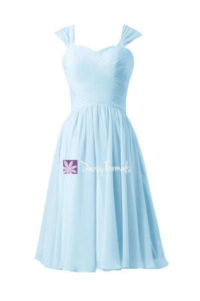 Elegant Ice Blue Party Dress Short Knee Length Simple Blue Bridesmaids ...