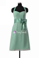 Adorable mint green chiffon party dress halter neckline bridesmaids dress (bm8529)