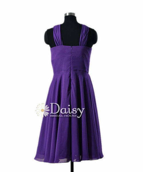 Chic Knee Length Purple Bridal Party Dress Online Chiffon Prom Dress W ...