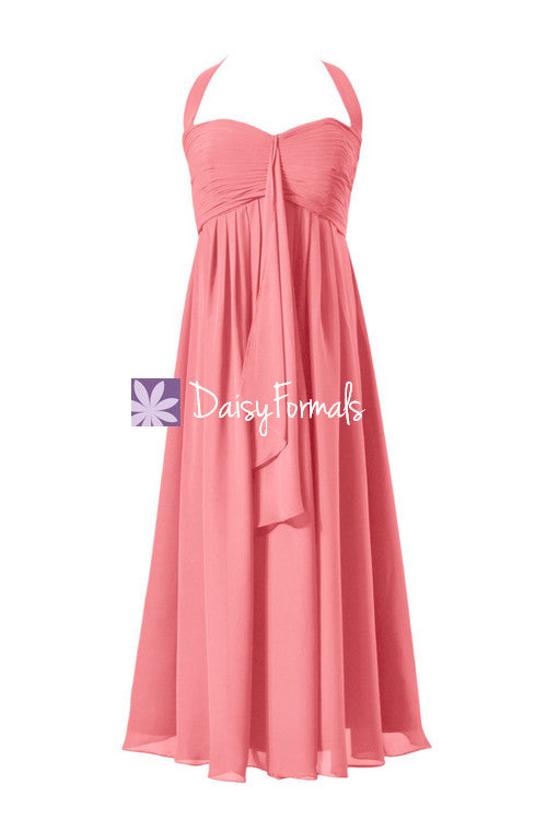 coral tea length dress