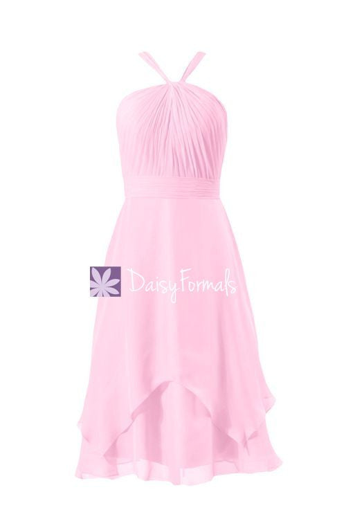 pink chiffon dress knee length