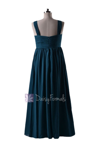 In stock,Ready to Ship - Plus Size Long Peacock Teal Chiffon Bridesmai ...