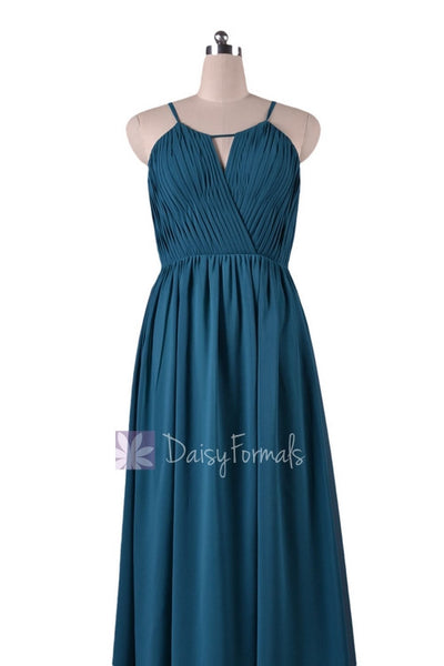 Peacock Teal Best Bridesmaid Dress Long Dark Teal Chiffon Party Dress ...