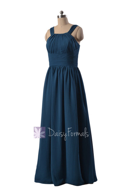Gracious Full Length Affordable Bridesmaid Dress Peacock Blue Chiffon ...