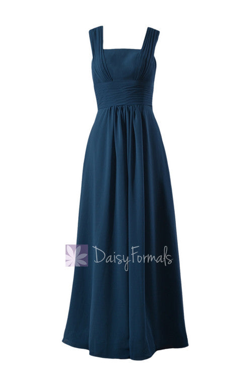 Peacock Blue Chiffon Online Bridesmaid Dress Floor Length Formal Dress ...
