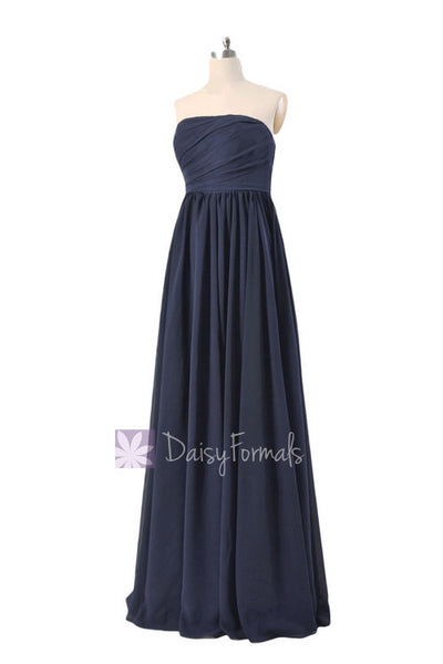 Gorgeous Long Navy Blue Chiffon Party Dress Empire Strapless Formal Dr ...