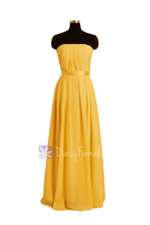 Yellow Chiffon Junior Bridesmaid Dress Online Silmple Strapless Party ...