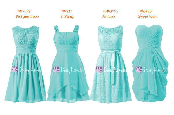 Aqua Elegant Bridesmaids Dress Short Knee Length Turquoise Party Dress ...