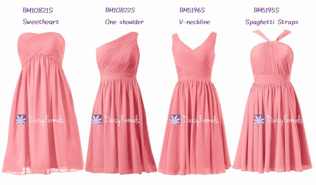 short coral bridesmaid dresses