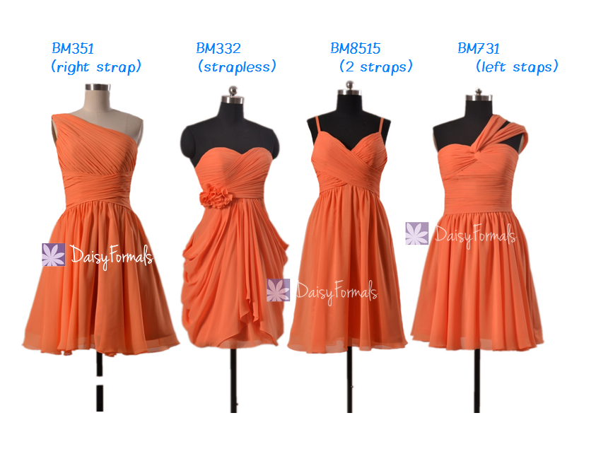 Affordable Orange Bridesmaid Dress Short Knee Length Chiffon Dress