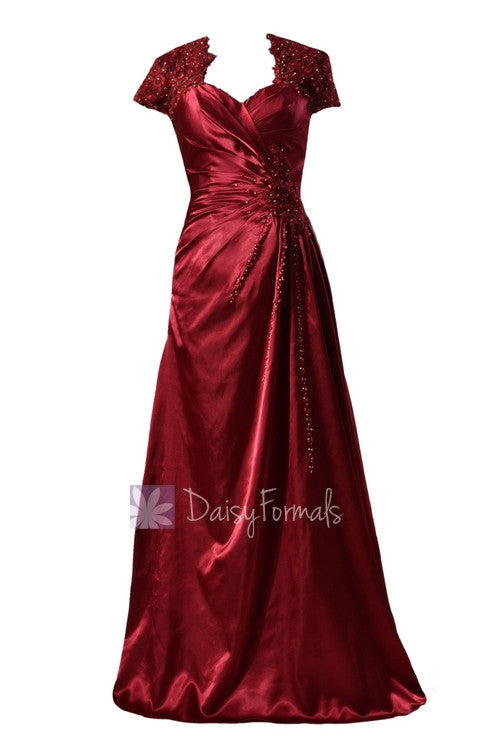 Long Sweetheart Charmeuse Prom Dress Beaded Dark Scarlet Special ...