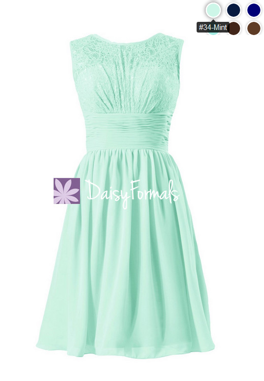Fonkelnieuw Short Mint Lace Bridal Party Dress Mint Green Vintage Chiffon IZ-54